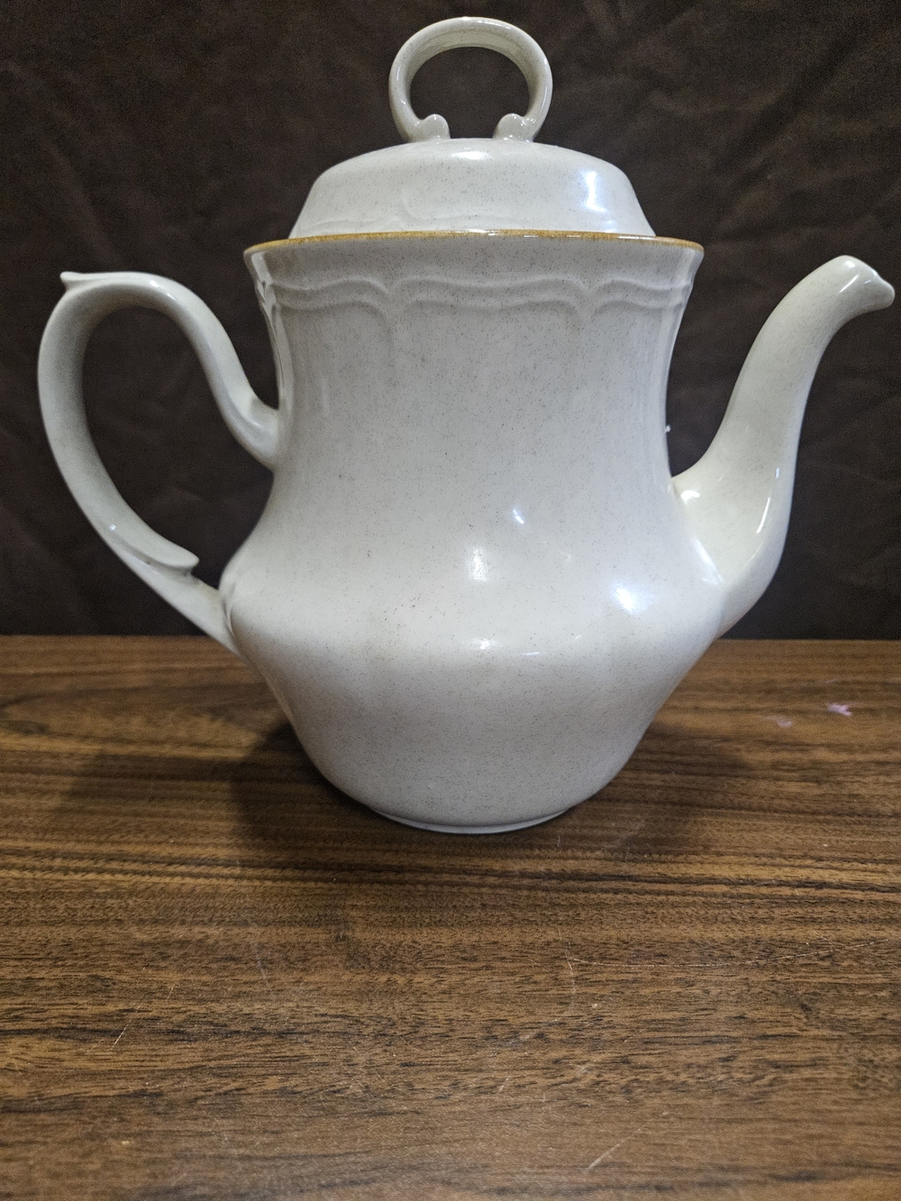 Classic White Ceramic Teapot with Subtle Gold Trim